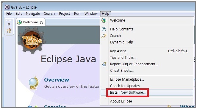 Install 창이 열리면, Work with: 콤보박스 옆 화살표를 눌러 리스트 중 "Juno - http://download.eclipse.org/releases/juno" 를 선택한다.